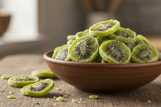 dried kiwi in brown bowl 