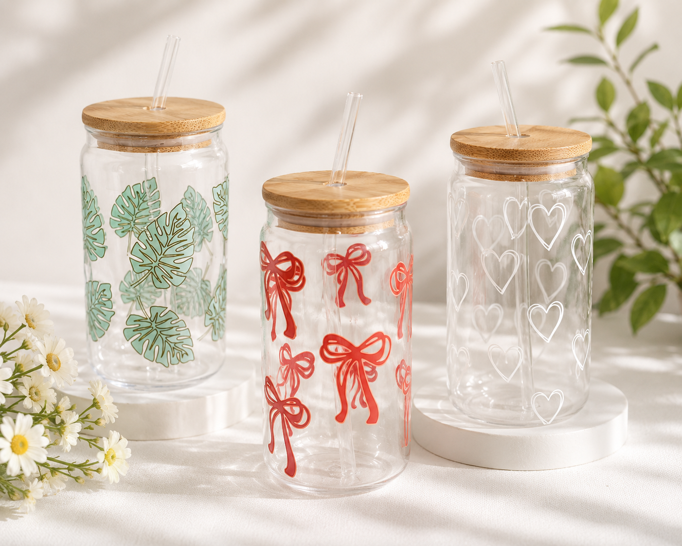 Glass Cup with Glass Straw and Bamboo Lid