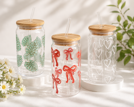 Glass Cup with Glass Straw and Bamboo Lid